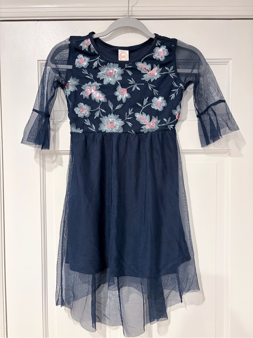 wonder nation Navy Floral Tulle Dress with Pink Accents